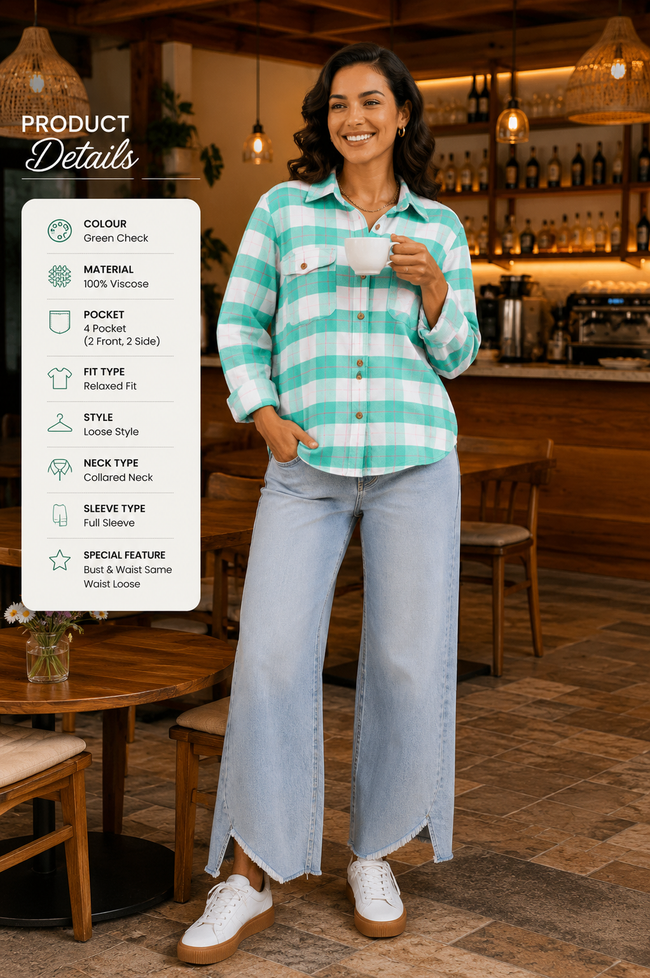 Women Green Checked Shirt