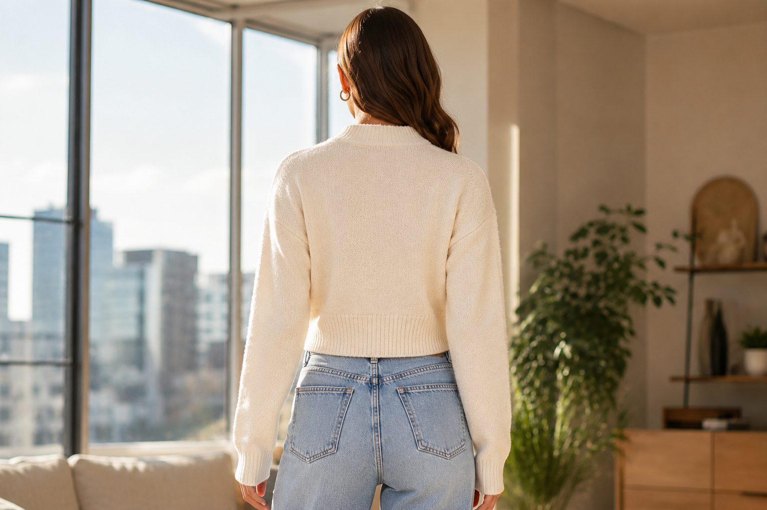 Women Off White Knit Sweater