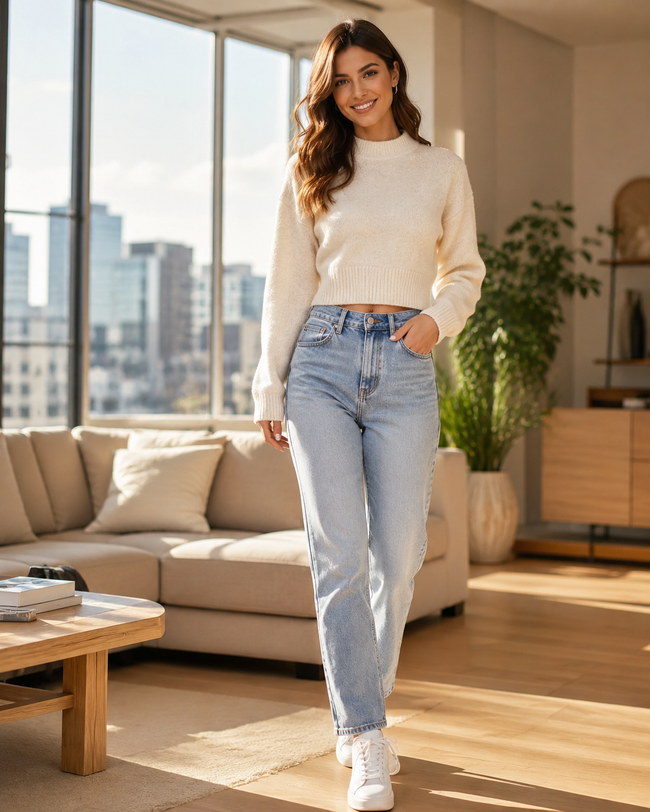 Women Off White Knit Sweater