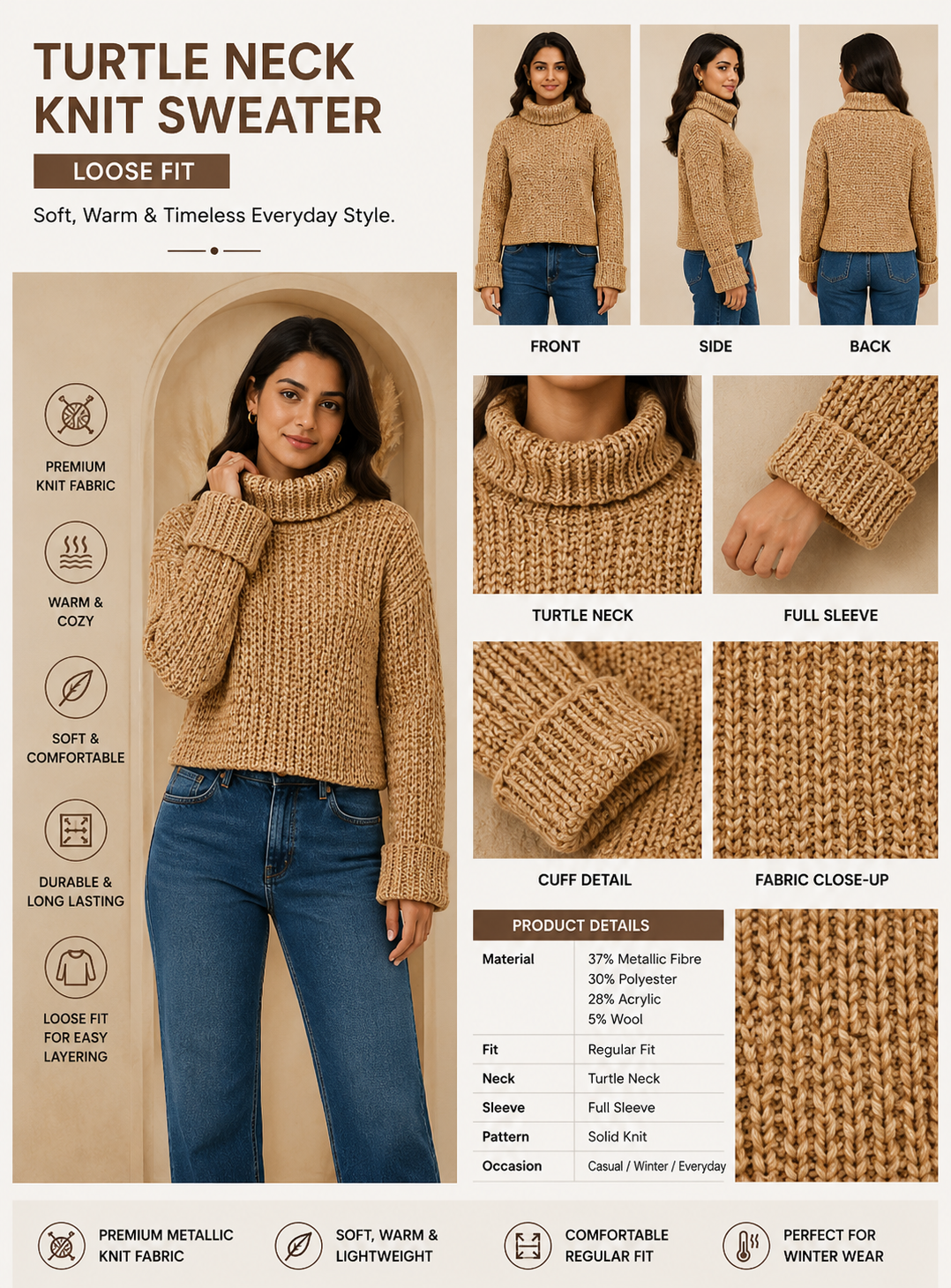 Women Brown Knit Sweater