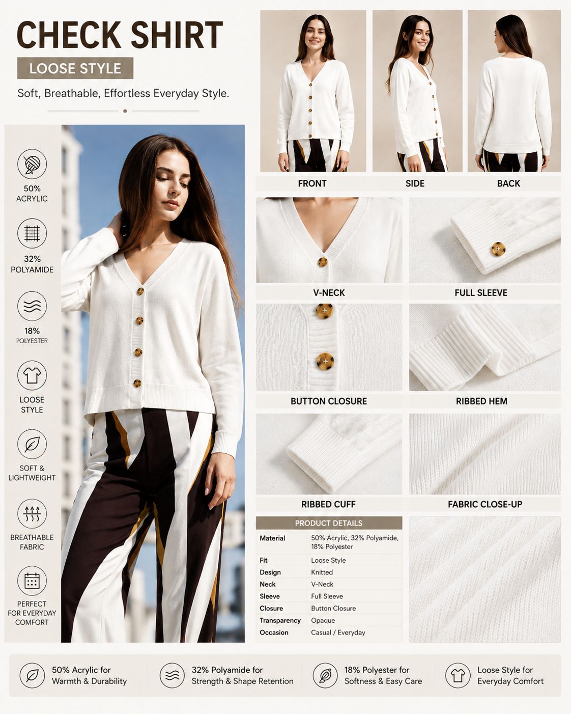 Women White Cardigan Sweater