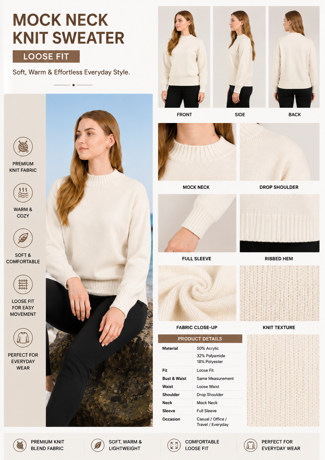 Women Off White Knit Sweater