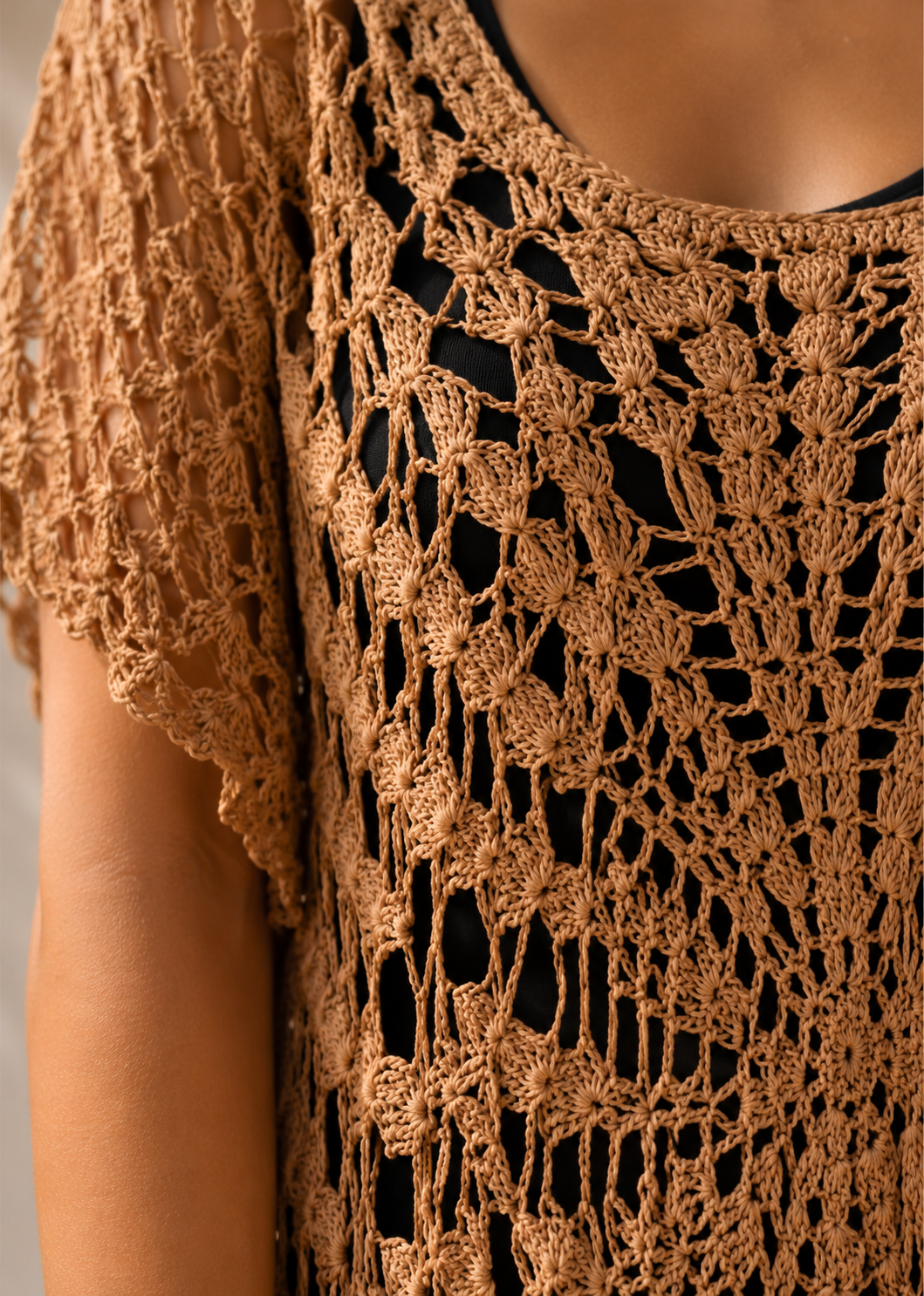 Women Brown Crochet Cover Up Dress