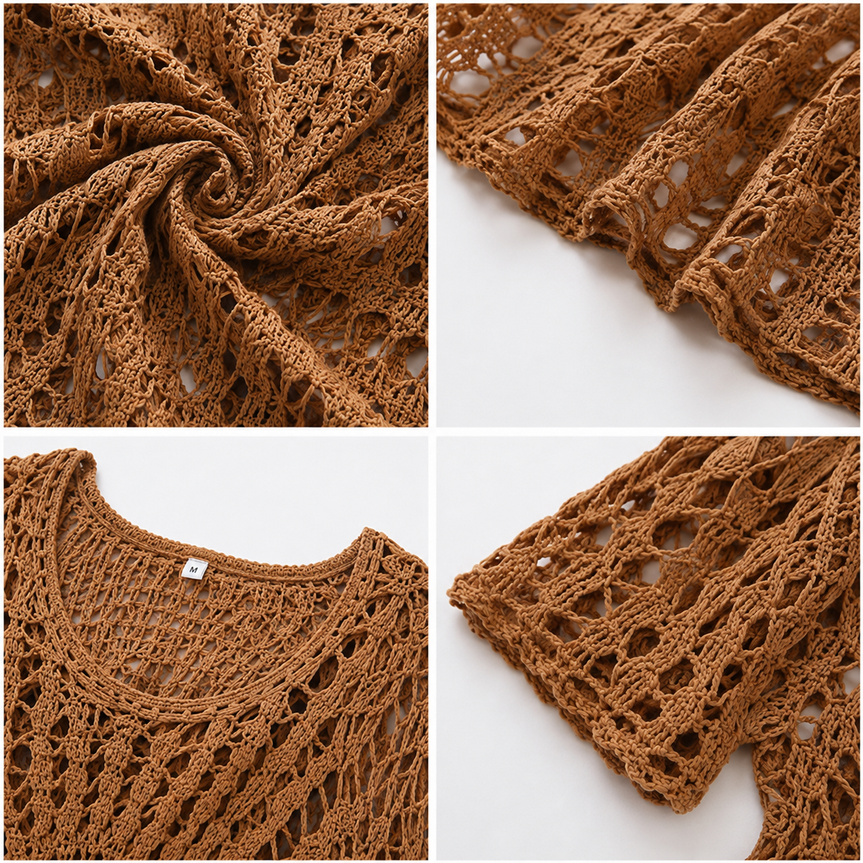 Women Brown Crochet Cover Up Dress