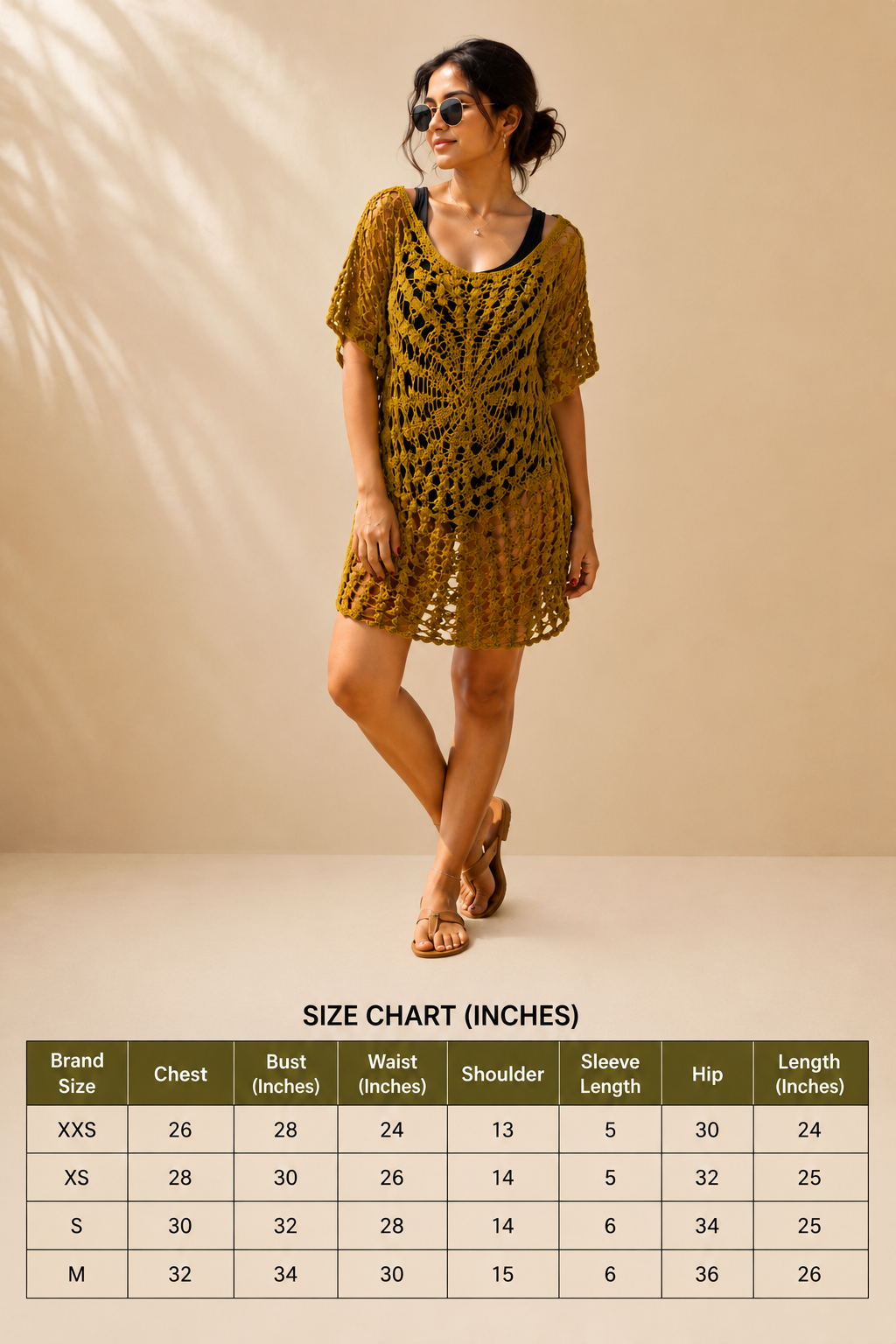 Women Yellow Crochet Cover Up Dress