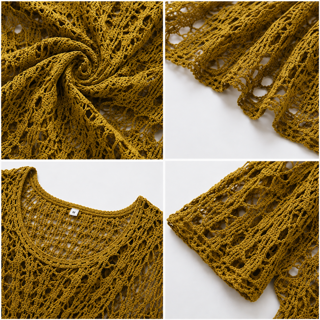 Women Yellow Crochet Cover Up Dress
