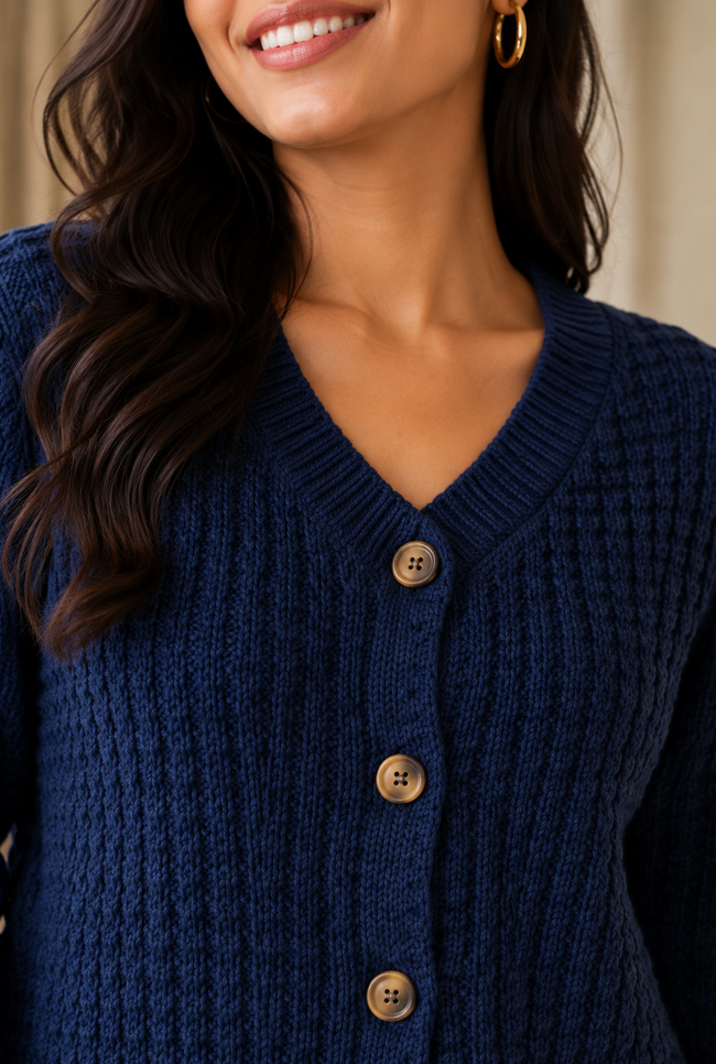Women Blue Cardigan Sweater