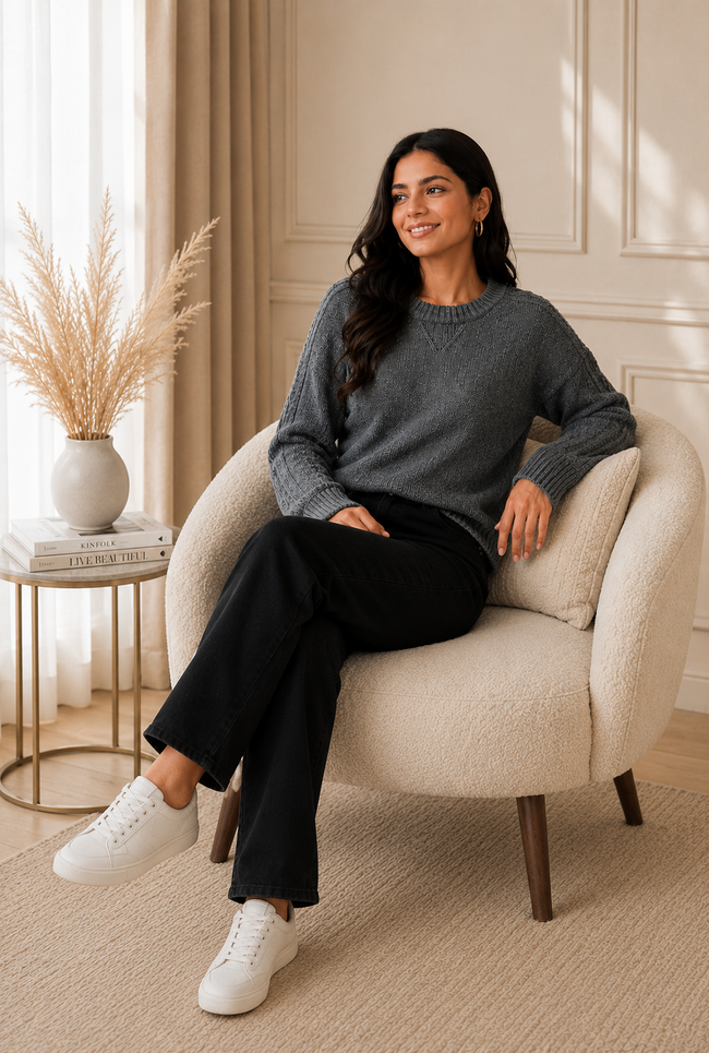 Women Grey Acrylic Sweater