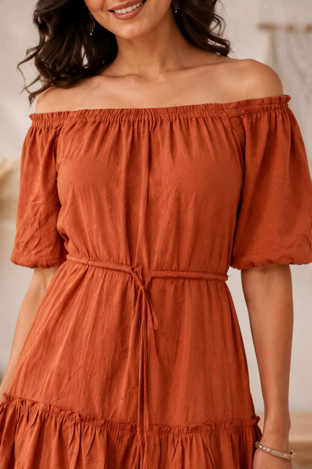 Women Brown Tiered Mini Dress