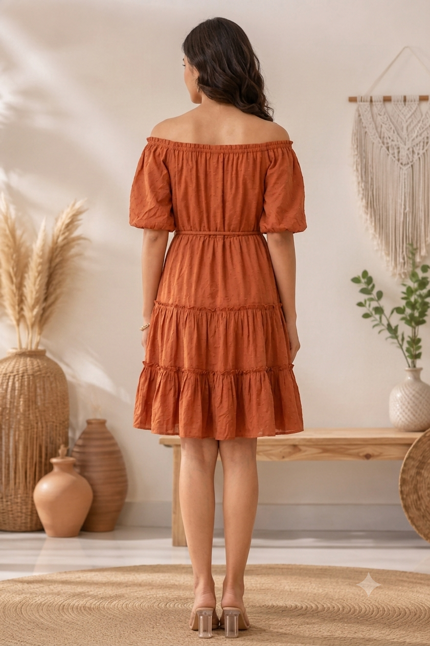 Women Brown Tiered Mini Dress