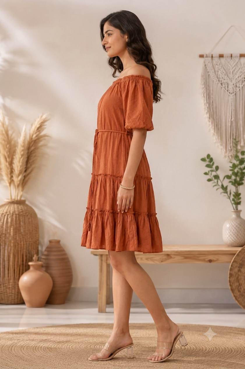 Women Brown Tiered Mini Dress