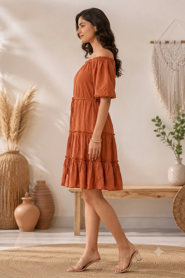 Women Brown Tiered Mini Dress