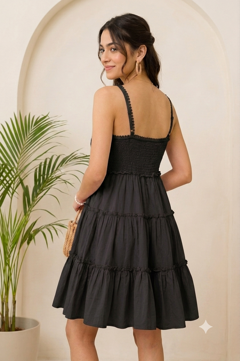 Women Black Tiered Mini Dress