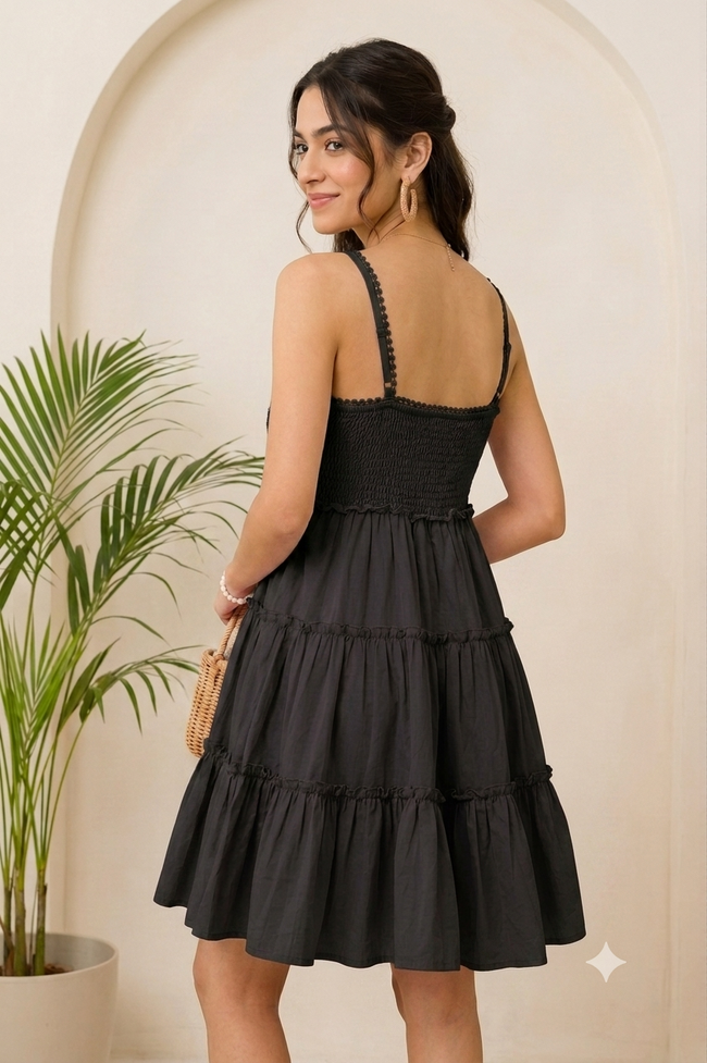 Women Black Tiered Mini Dress