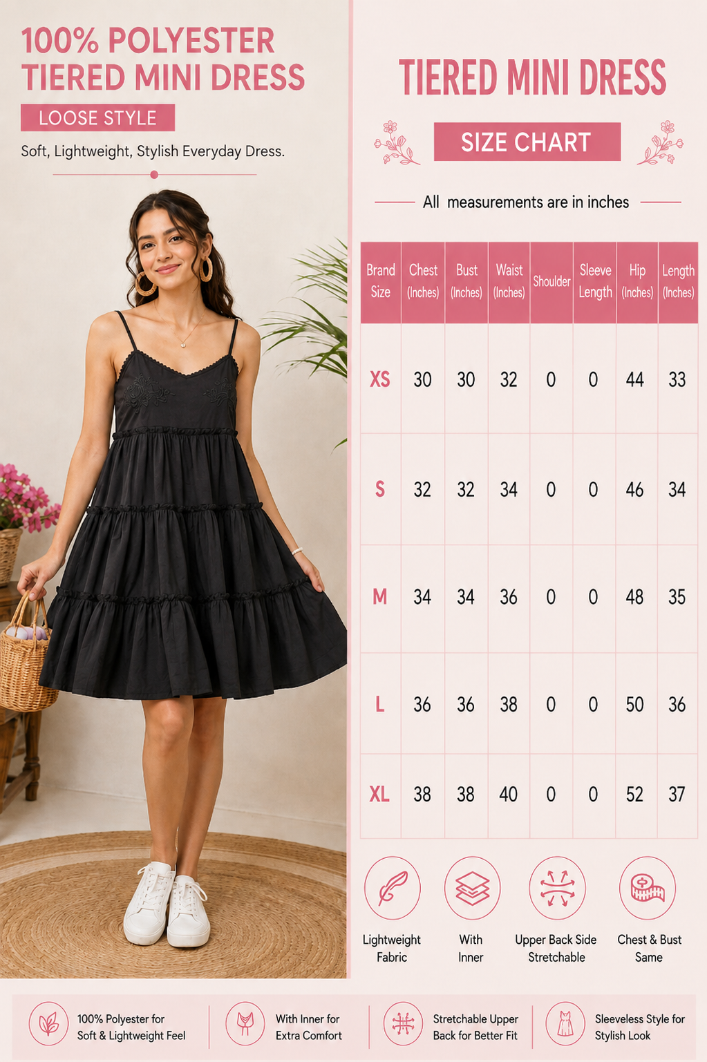 Women Black Tiered Mini Dress