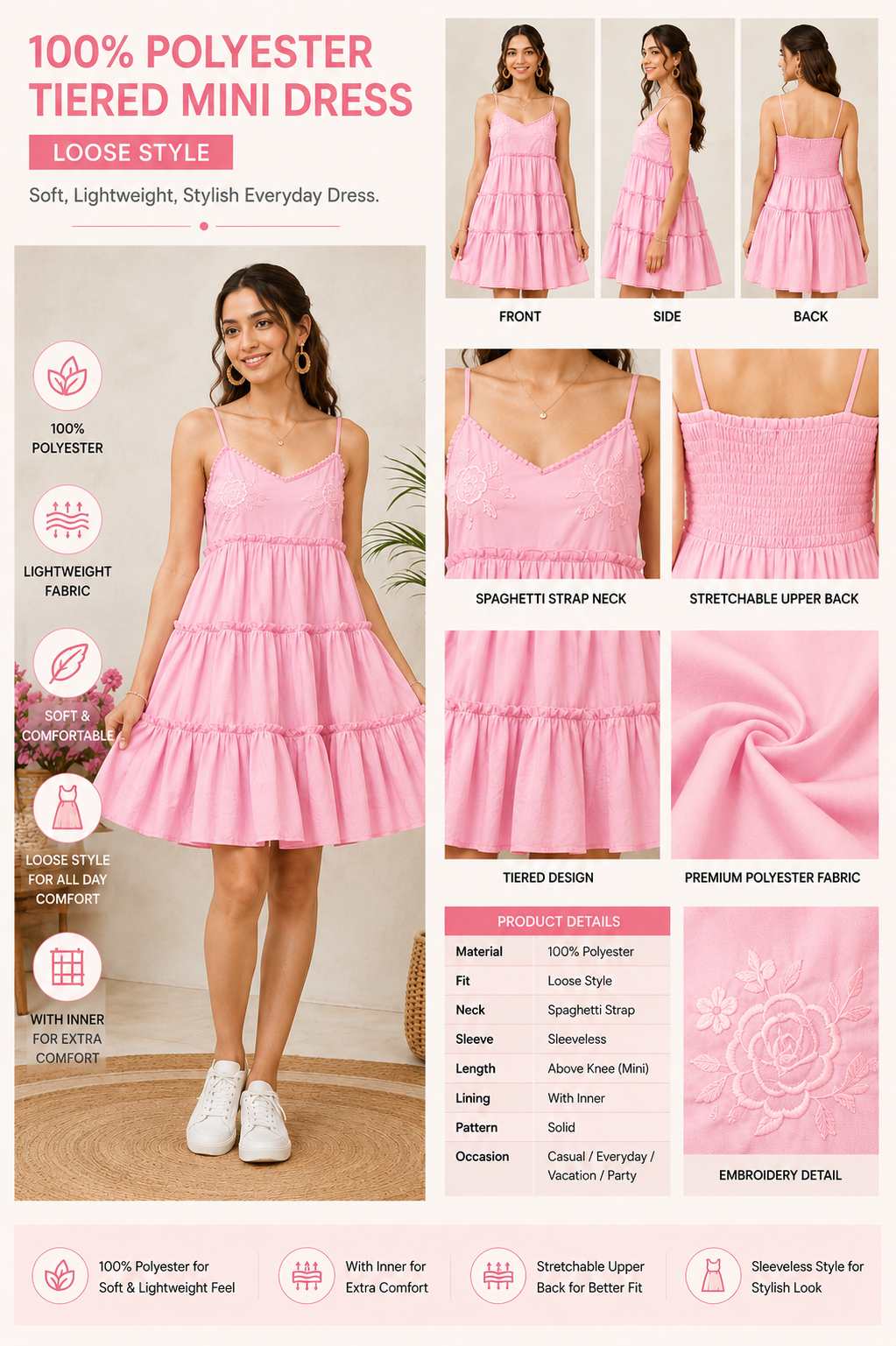 Women Pink Tiered Mini Dress