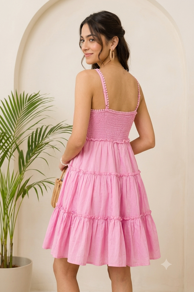 Women Pink Tiered Mini Dress