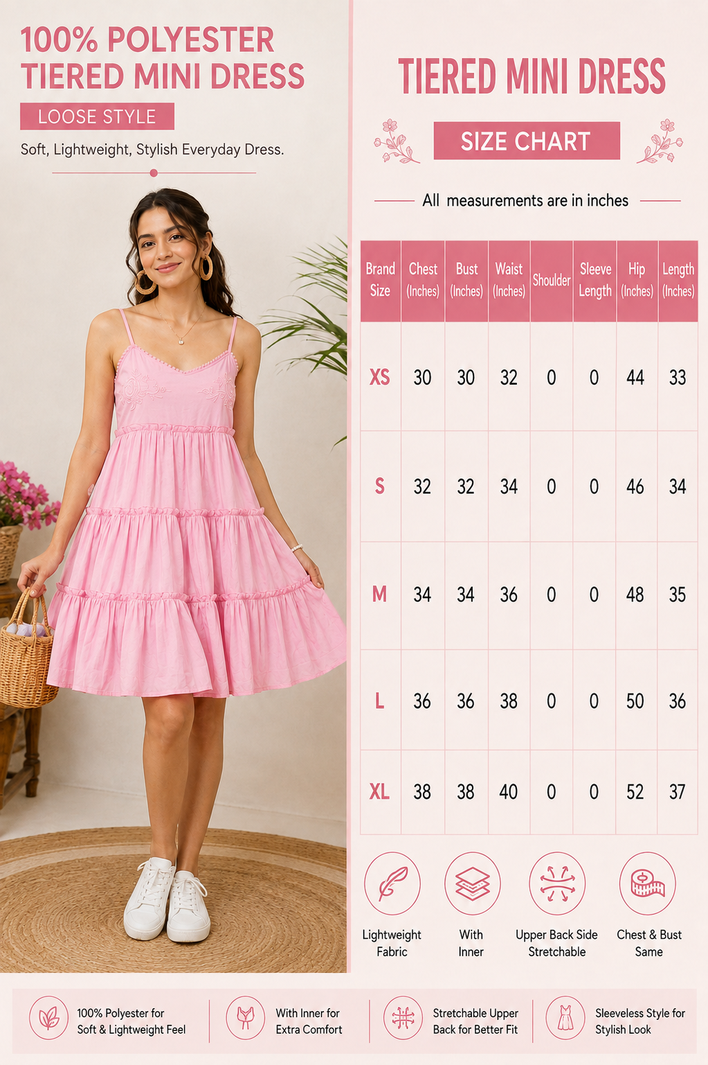 Women Pink Tiered Mini Dress