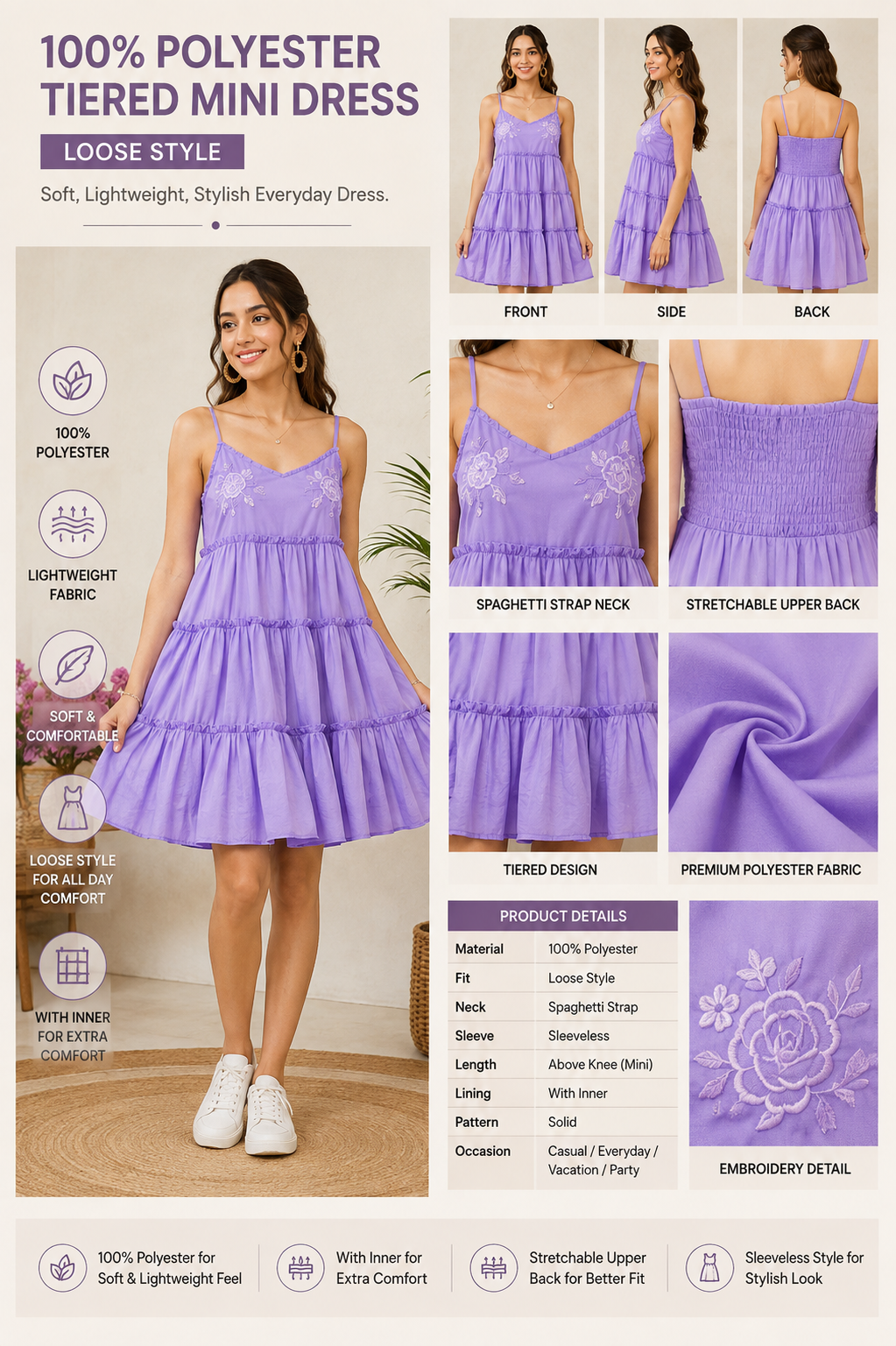 Women Purple Tiered Mini Dress