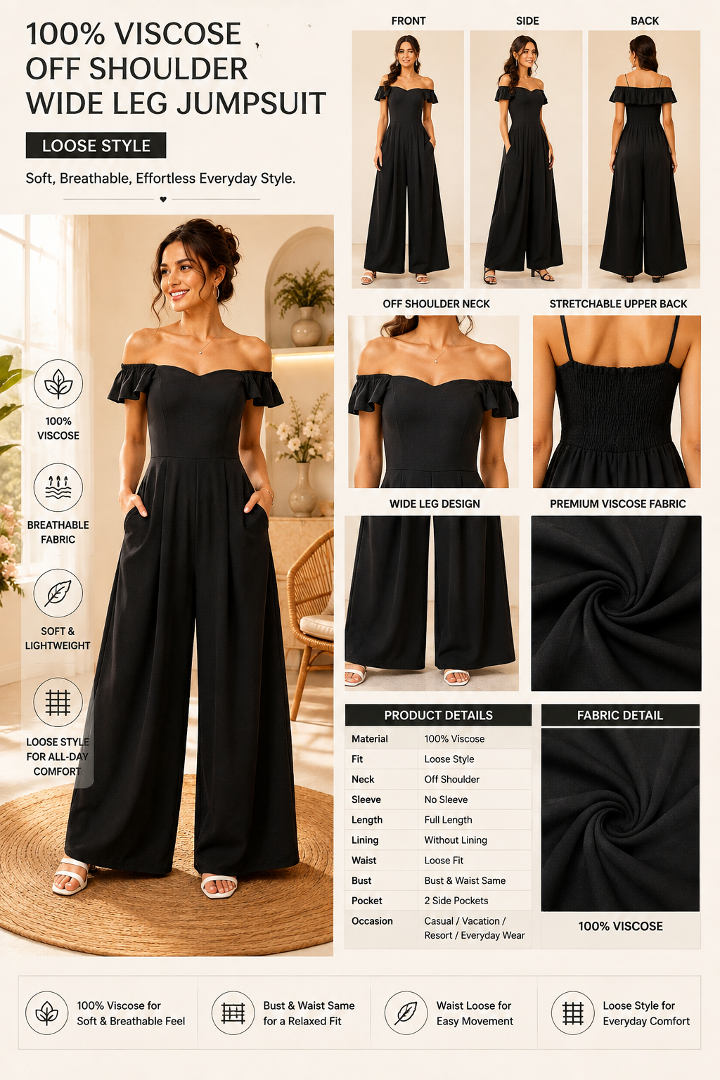 Women Black Wide Leg Jumpsuit
