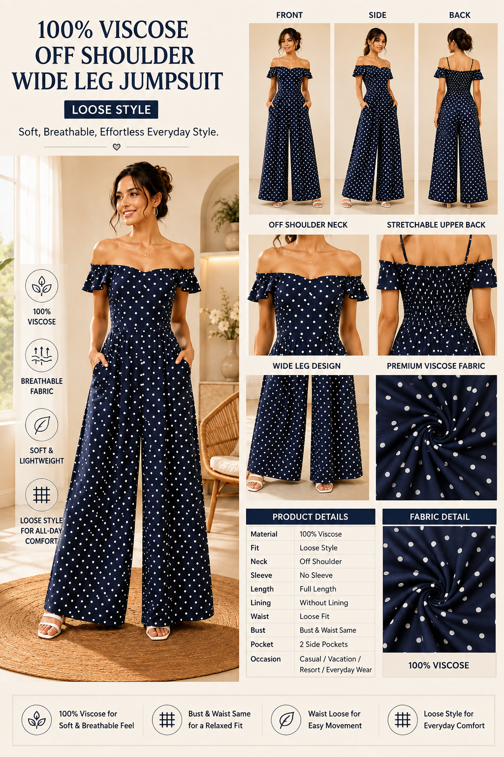 Women Blue Wide Leg Jumpsuit