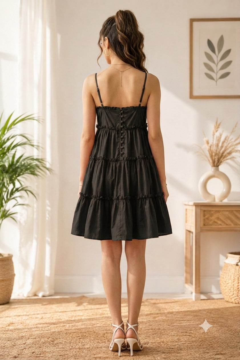 Women Black Tiered Mini Dress