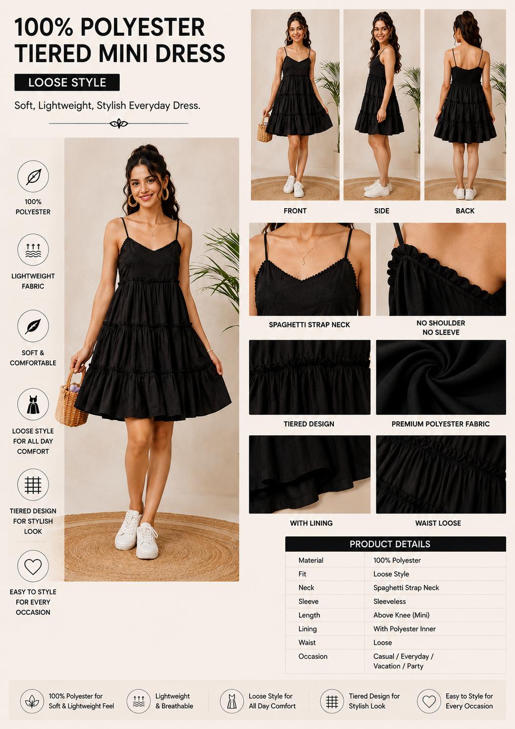 Women Black Tiered Mini Dress