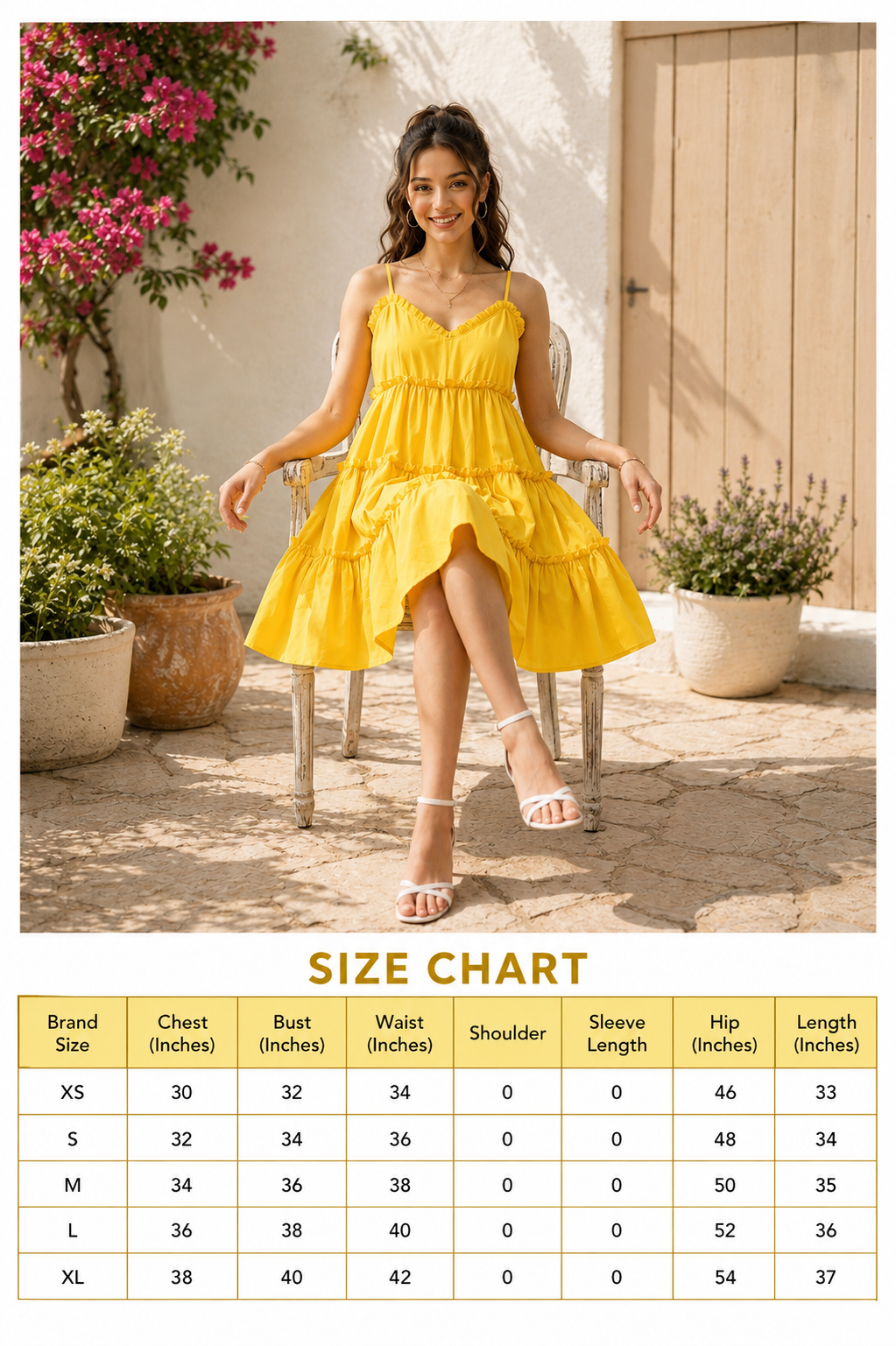 Women Yellow Tiered Mini Dress