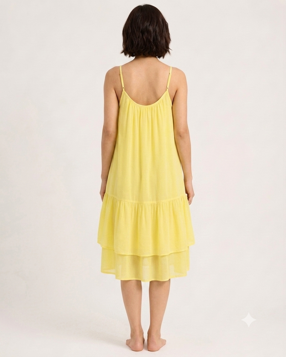 Women Yellow Tiered Midi Dress