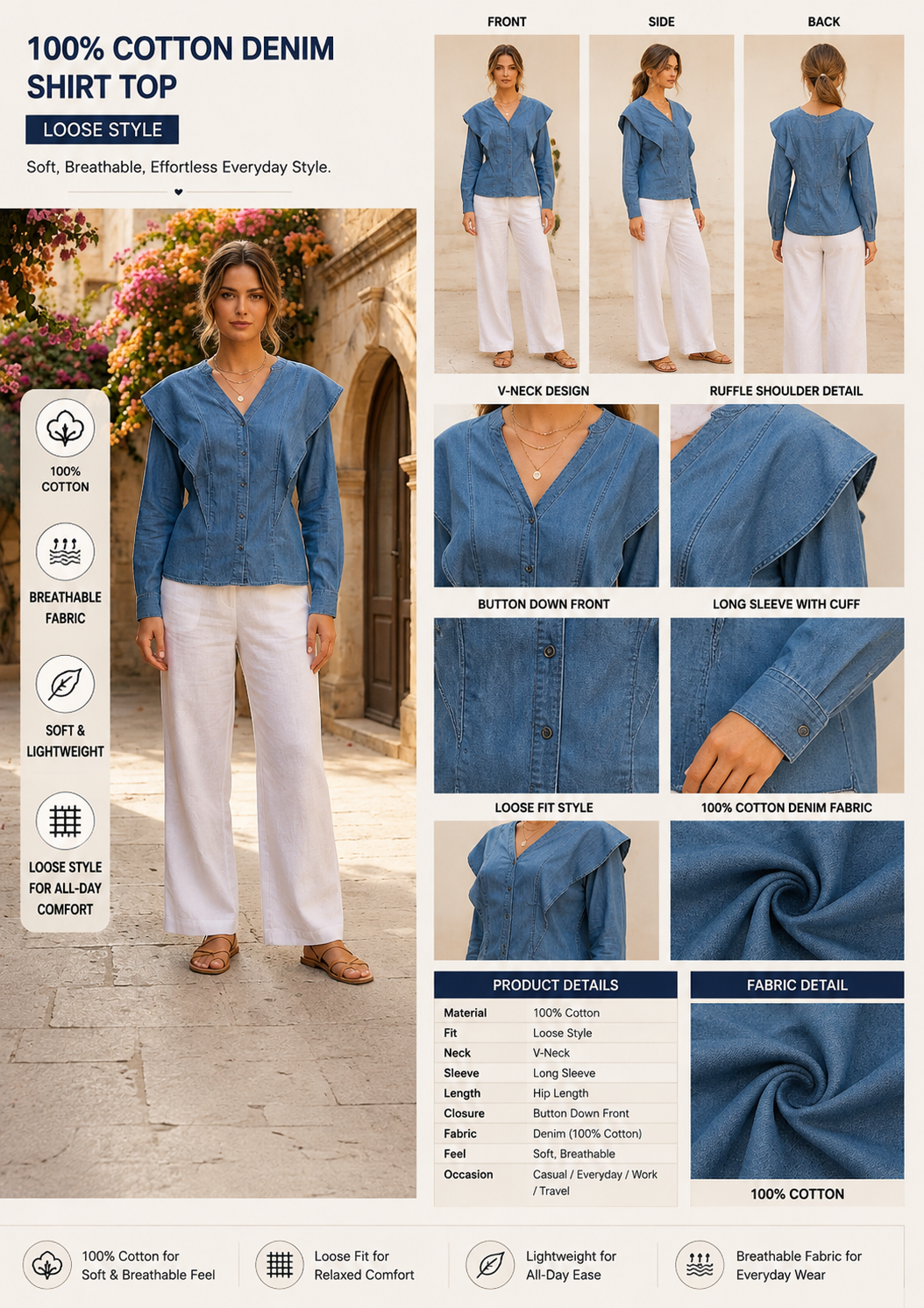 Women Denim Look Cotton Shirt