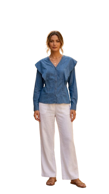 Women Denim Look Cotton Shirt