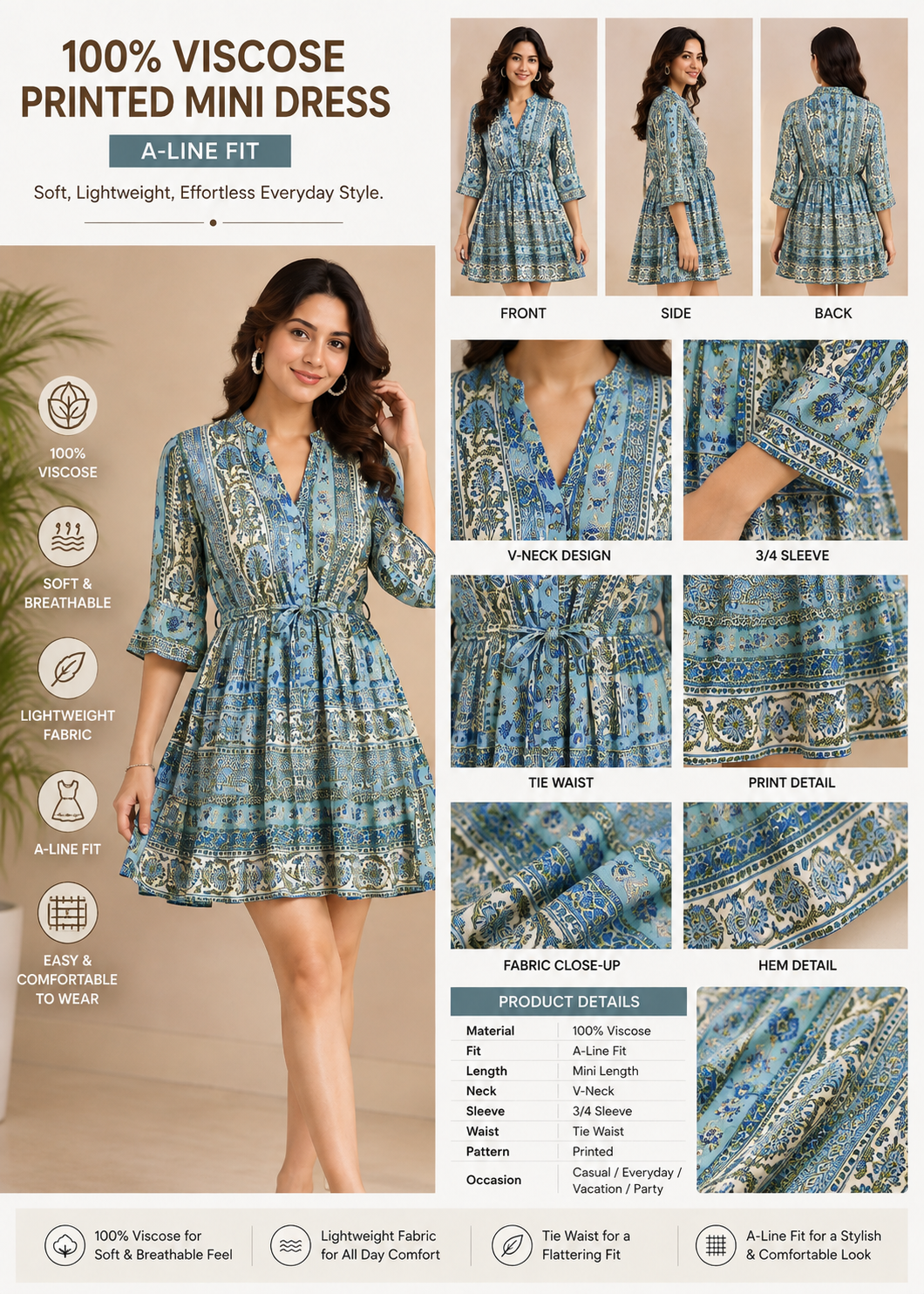 Women Multi Viscose Mini Dress