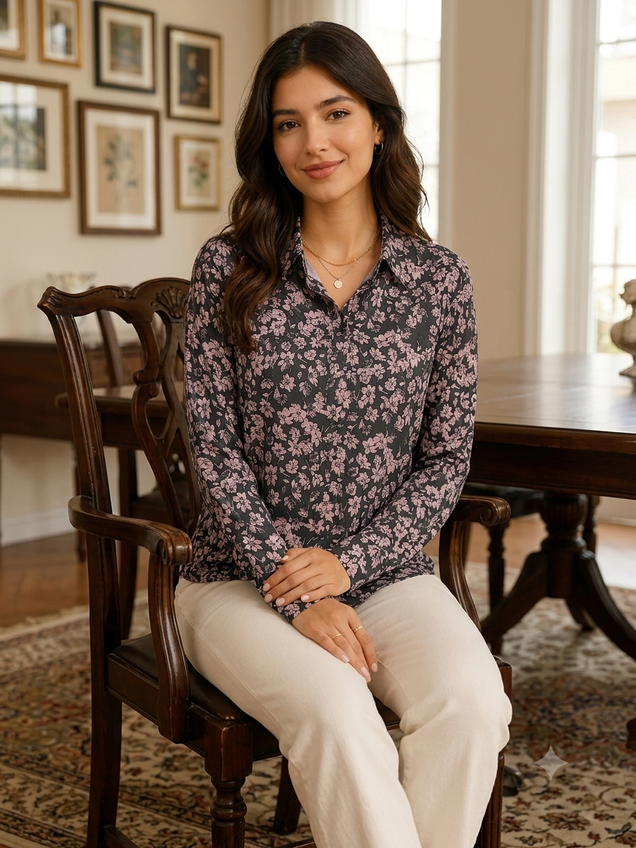 Women Black Floral Print Shirt