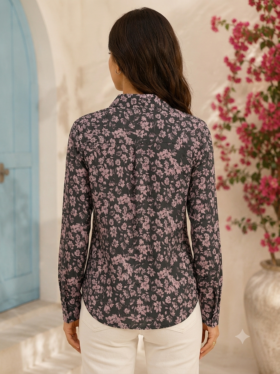 Women Black Floral Print Shirt