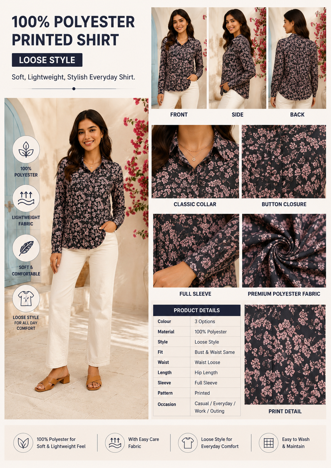 Women Black Floral Print Shirt
