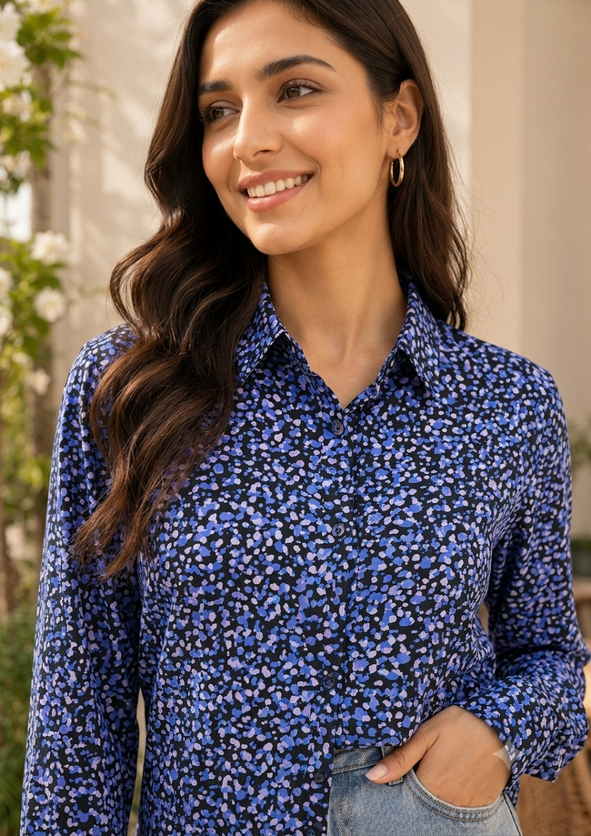 Women Blue Floral Print Shirt
