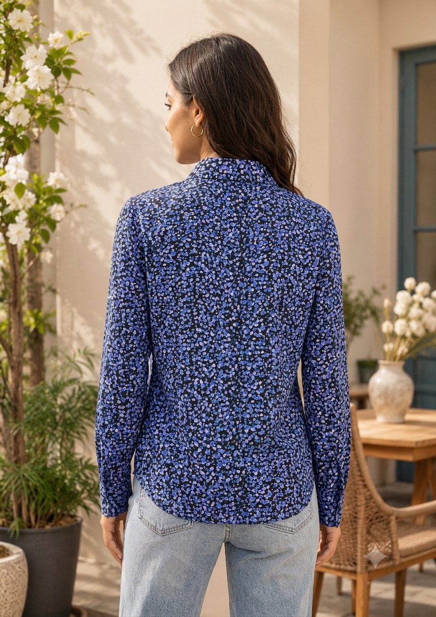 Women Blue Floral Print Shirt