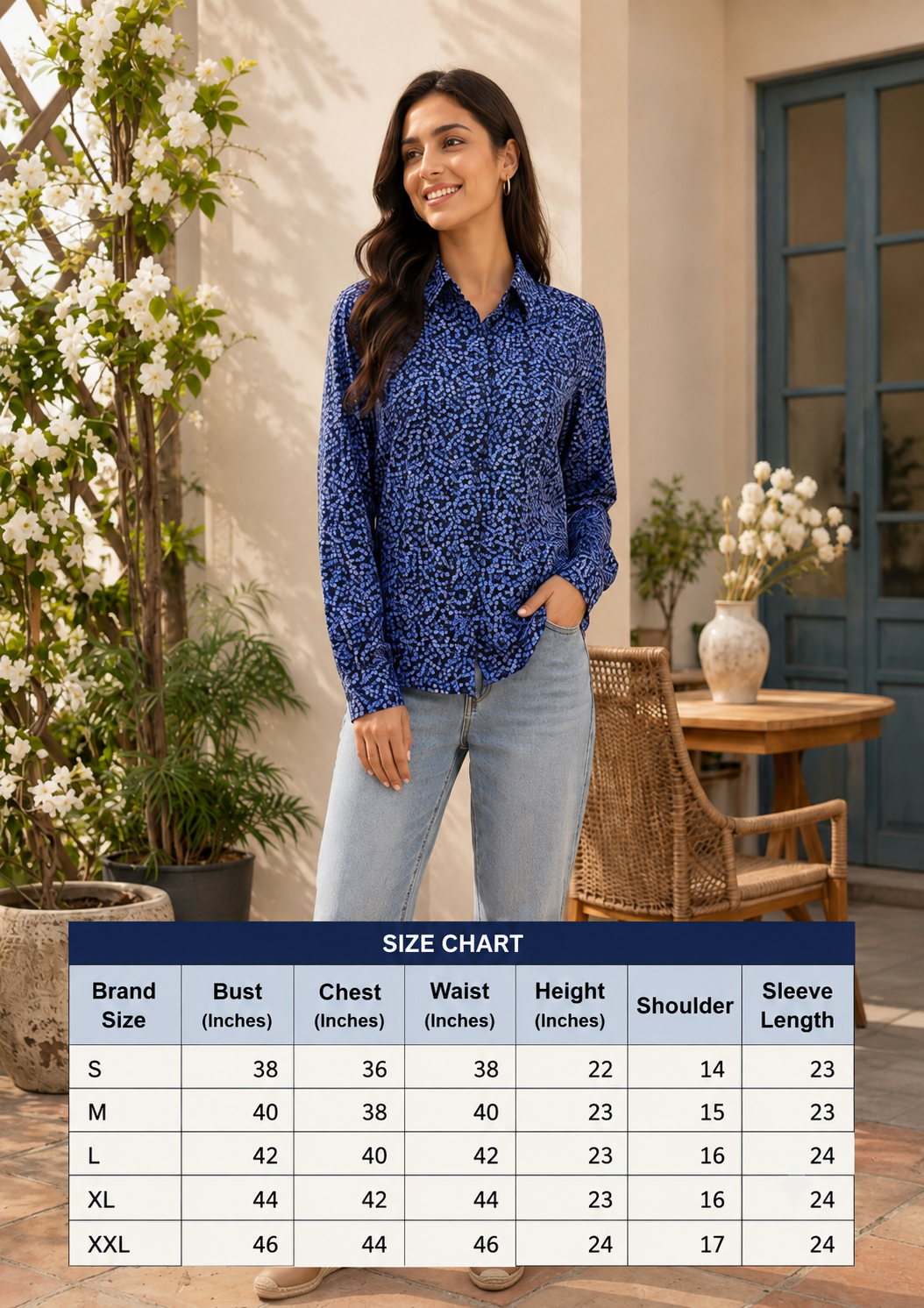 Women Blue Floral Print Shirt