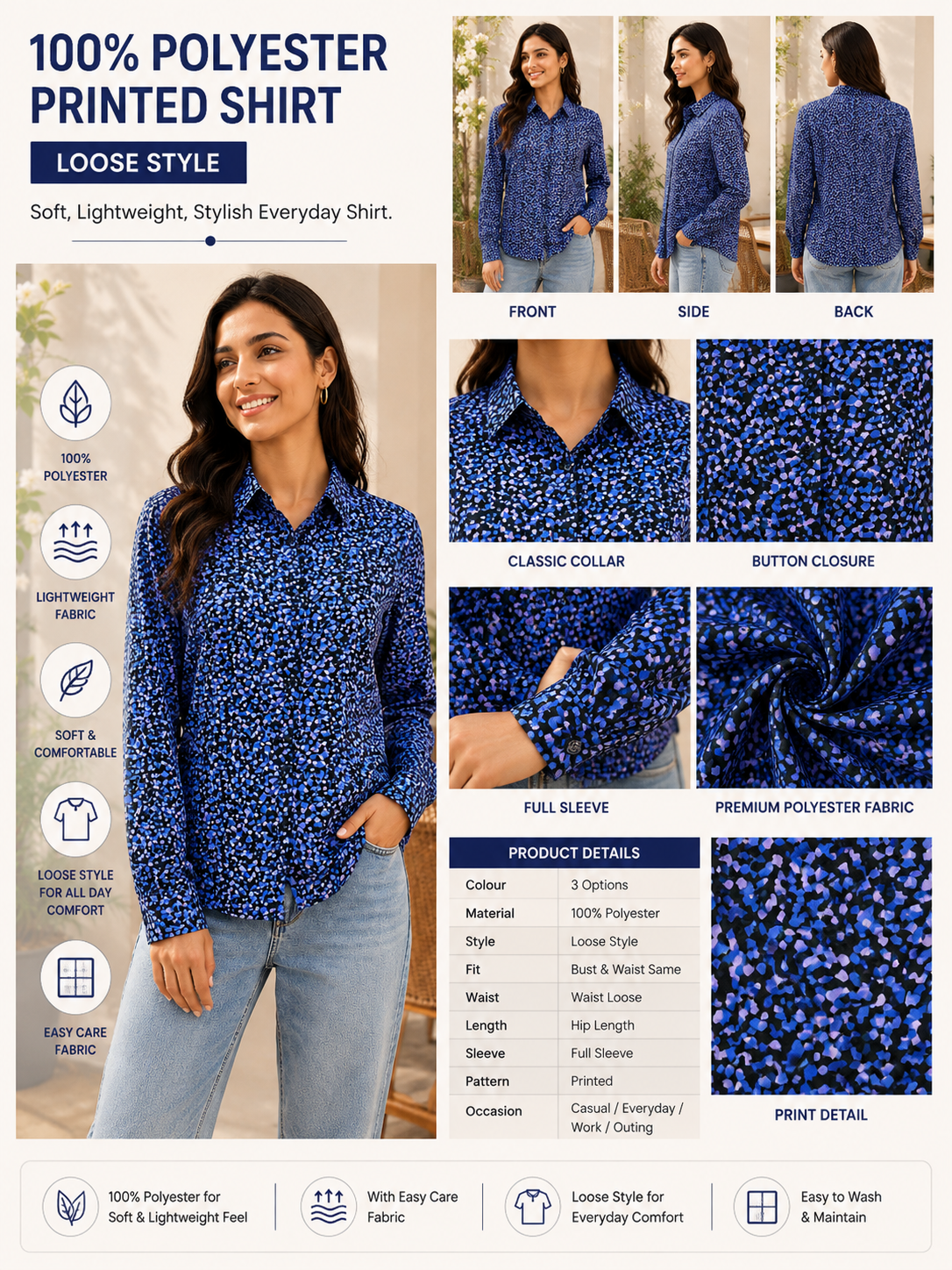 Women Blue Floral Print Shirt