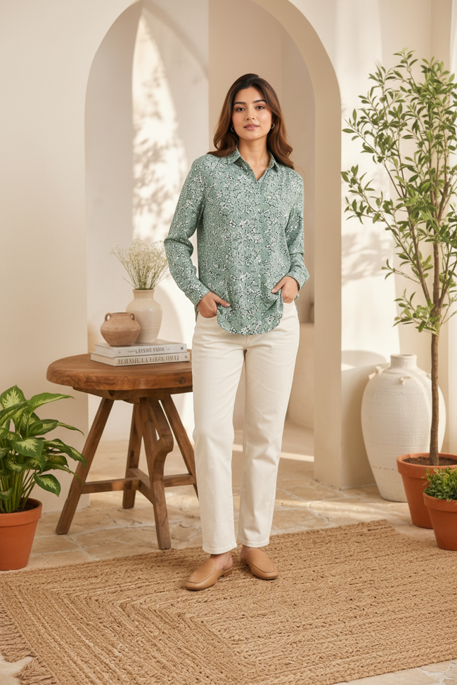 Women Green Floral Print Shirt