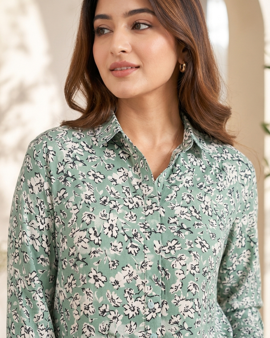 Women Green Floral Print Shirt