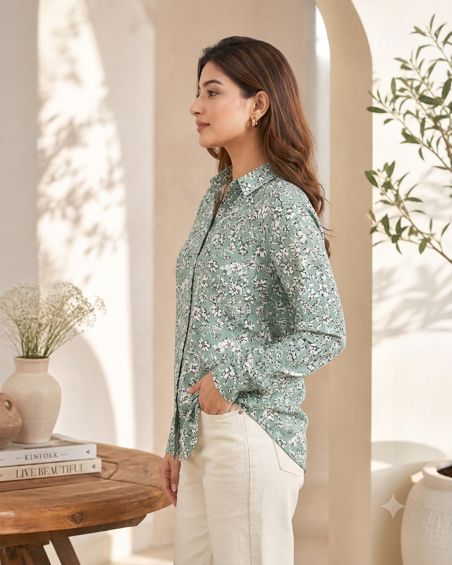 Women Green Floral Print Shirt