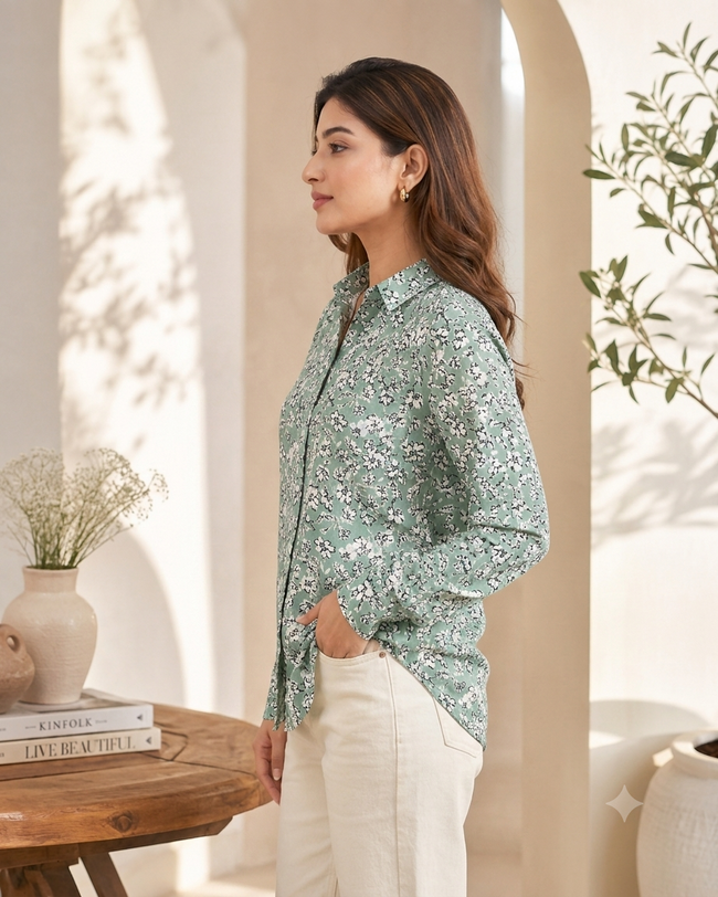 Women Green Floral Print Shirt
