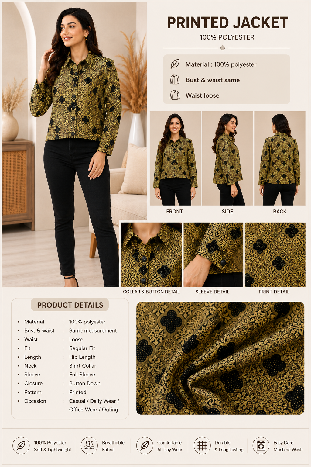 Women Beige Casual Jacket