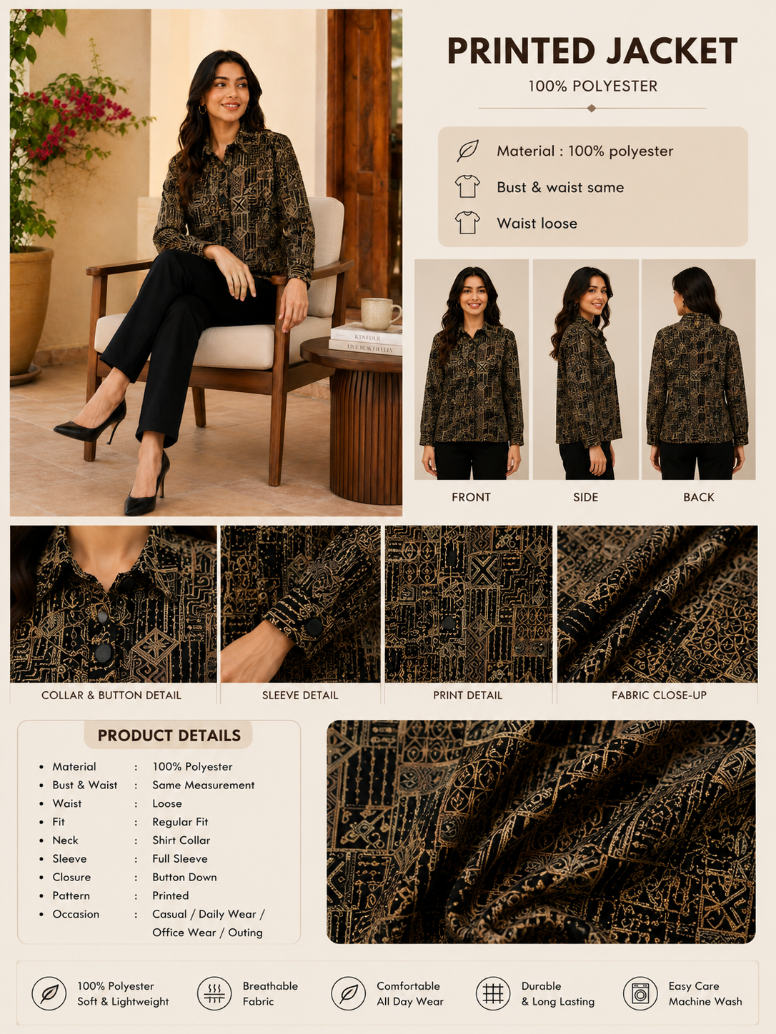 Women Black Casual Jacket