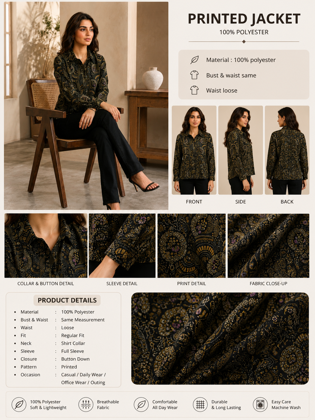 Women Black Casual Jacket