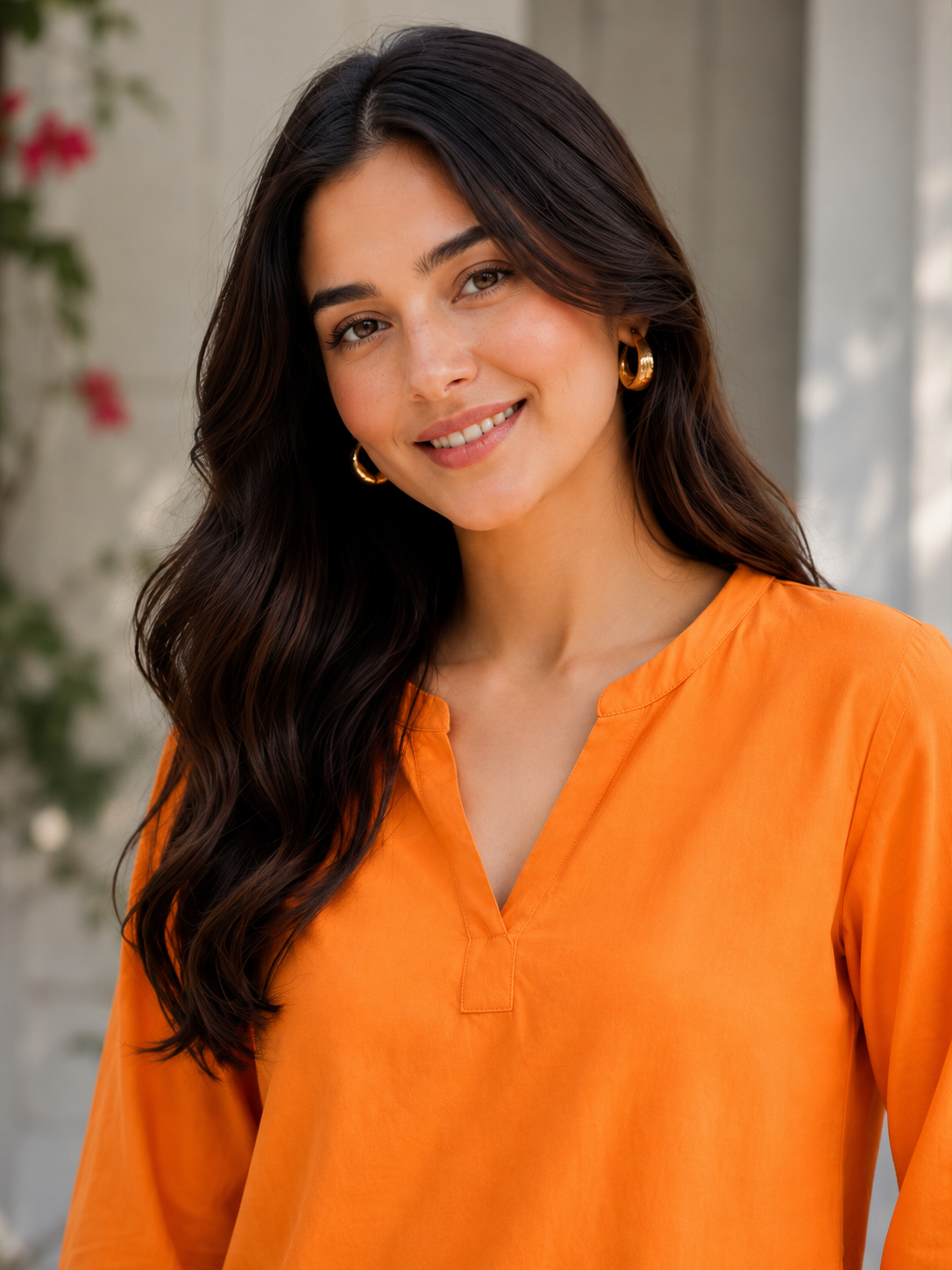 Women Orange Solid Long Top