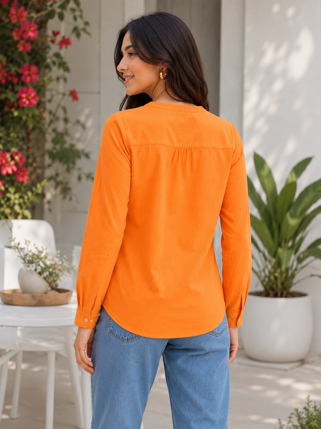 Women Orange Solid Long Top