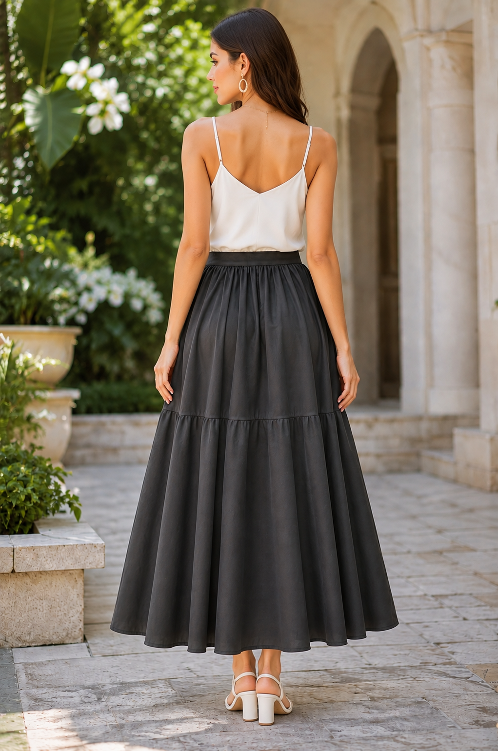 Women Black Tiered Maxi Skirt
