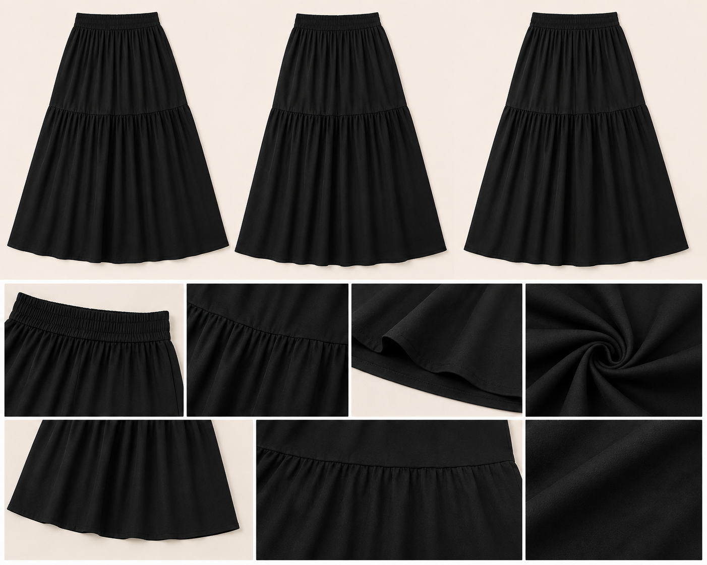 Women Black Tiered Maxi Skirt